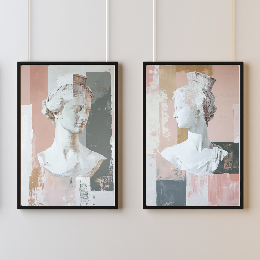 Aphrodite Reimagined Duo - Mythical Goddess Abstract in Soft Blush and Gold