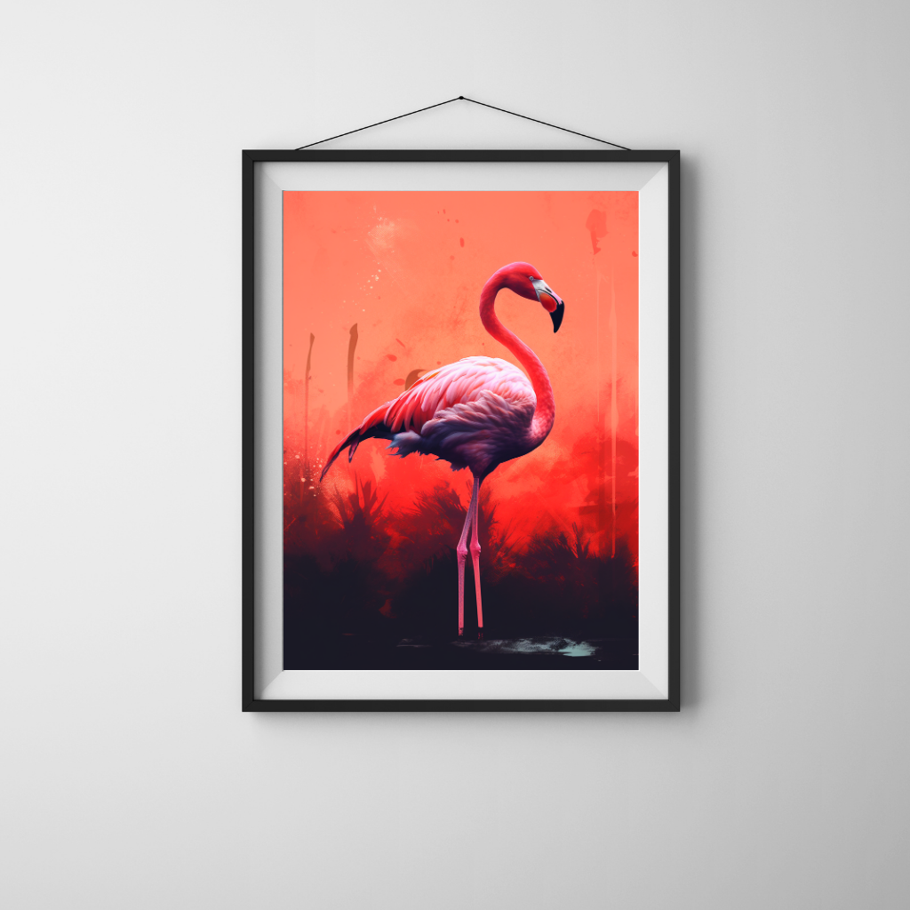 Crimson Stance - Bold Flamingo on Coral Red Gradient with Tropical Backdrop