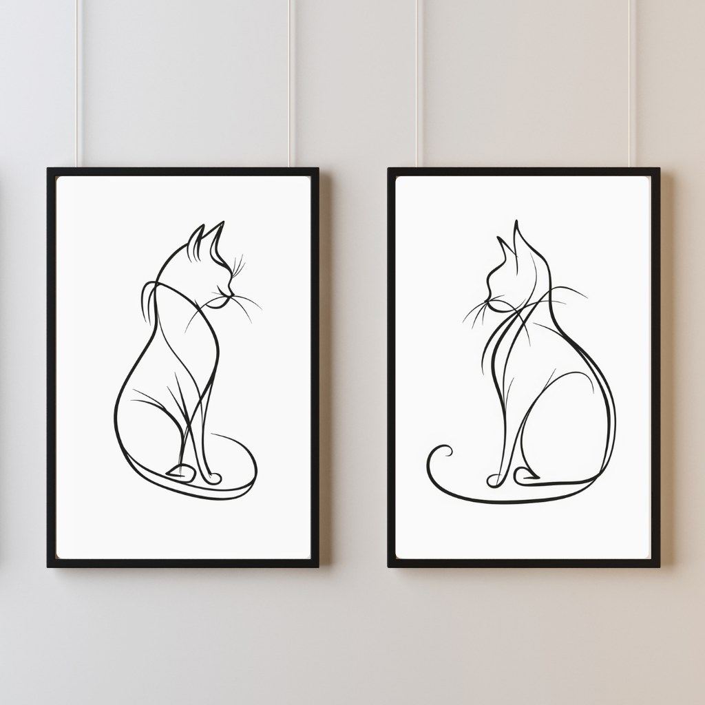 Feline Forms – Minimalist Cat Duo in Elegant Line Art