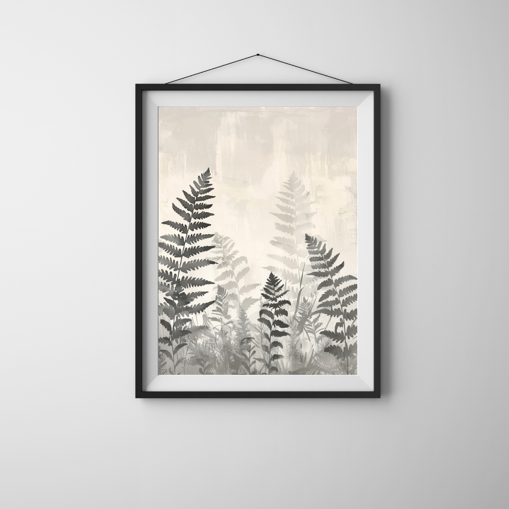 Fern Shadows - Monochrome Botanical Silhouettes in Soft Mist