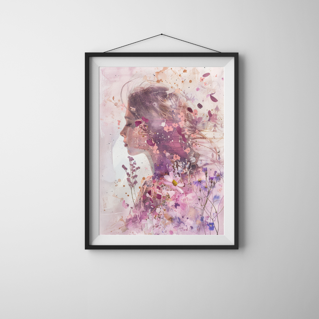 Floral Awakening - Dreamlike Portrait in Lilac and Blush Petals