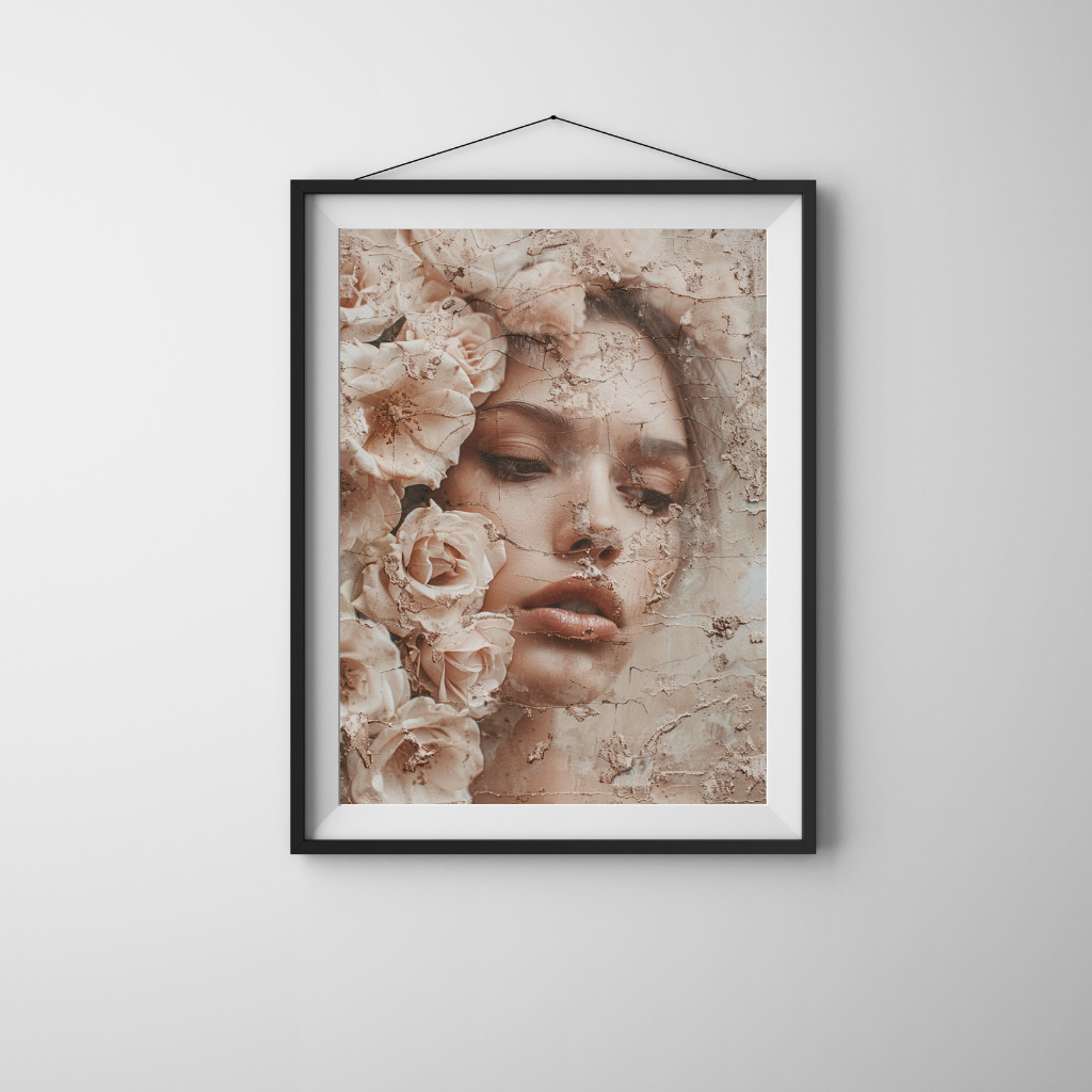 Fractured - Rose-Drenched Portrait with Vintage Texture and Earthy Tones