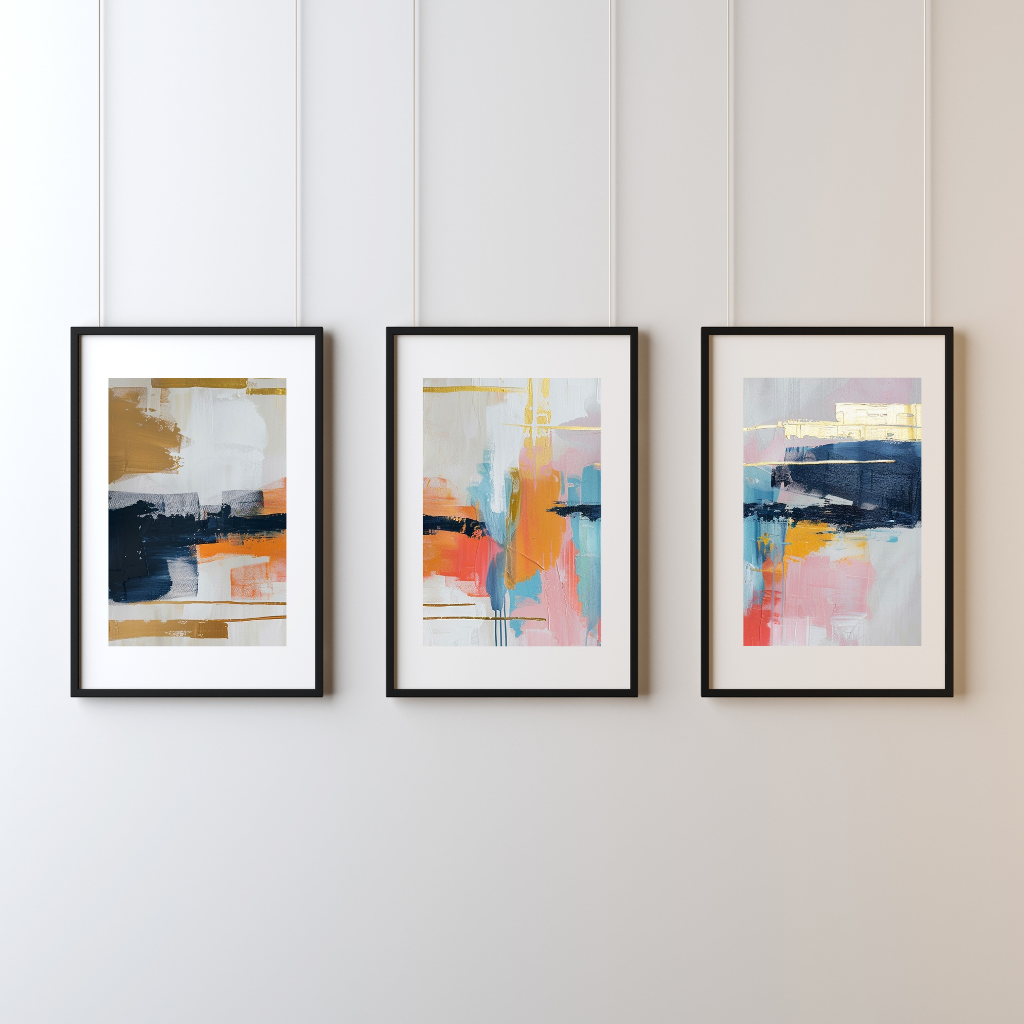 Golden Pulse Triptych - Vibrant Energy Flow Three-Panel Art Print