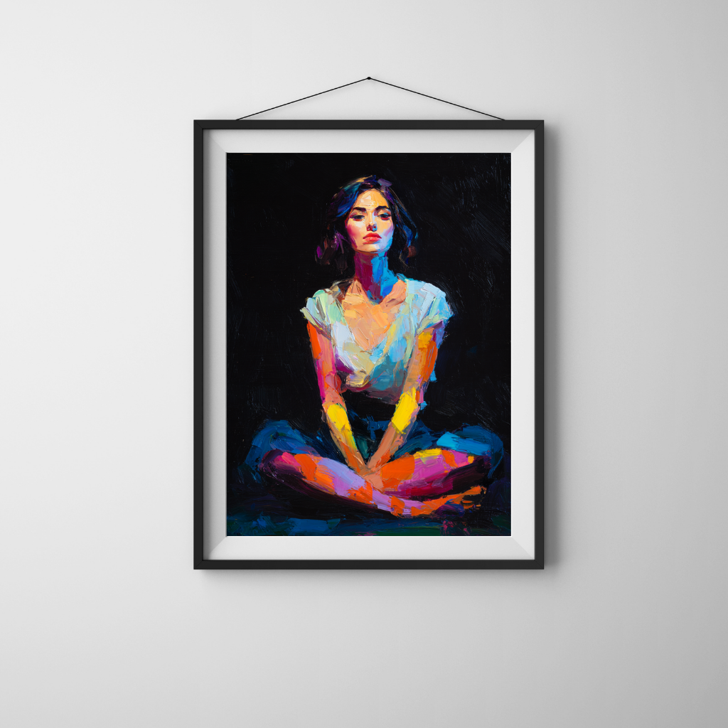 Grounded Glow – Cross-Legged Serenity in Electric Tones