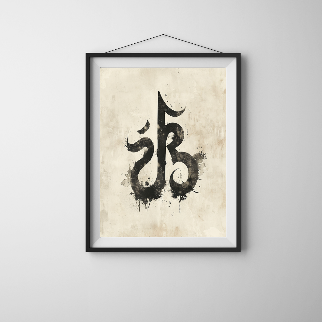 Mantra in Motion – Zen Calligraphic Symbol with Ink Wash and Meditative Energy