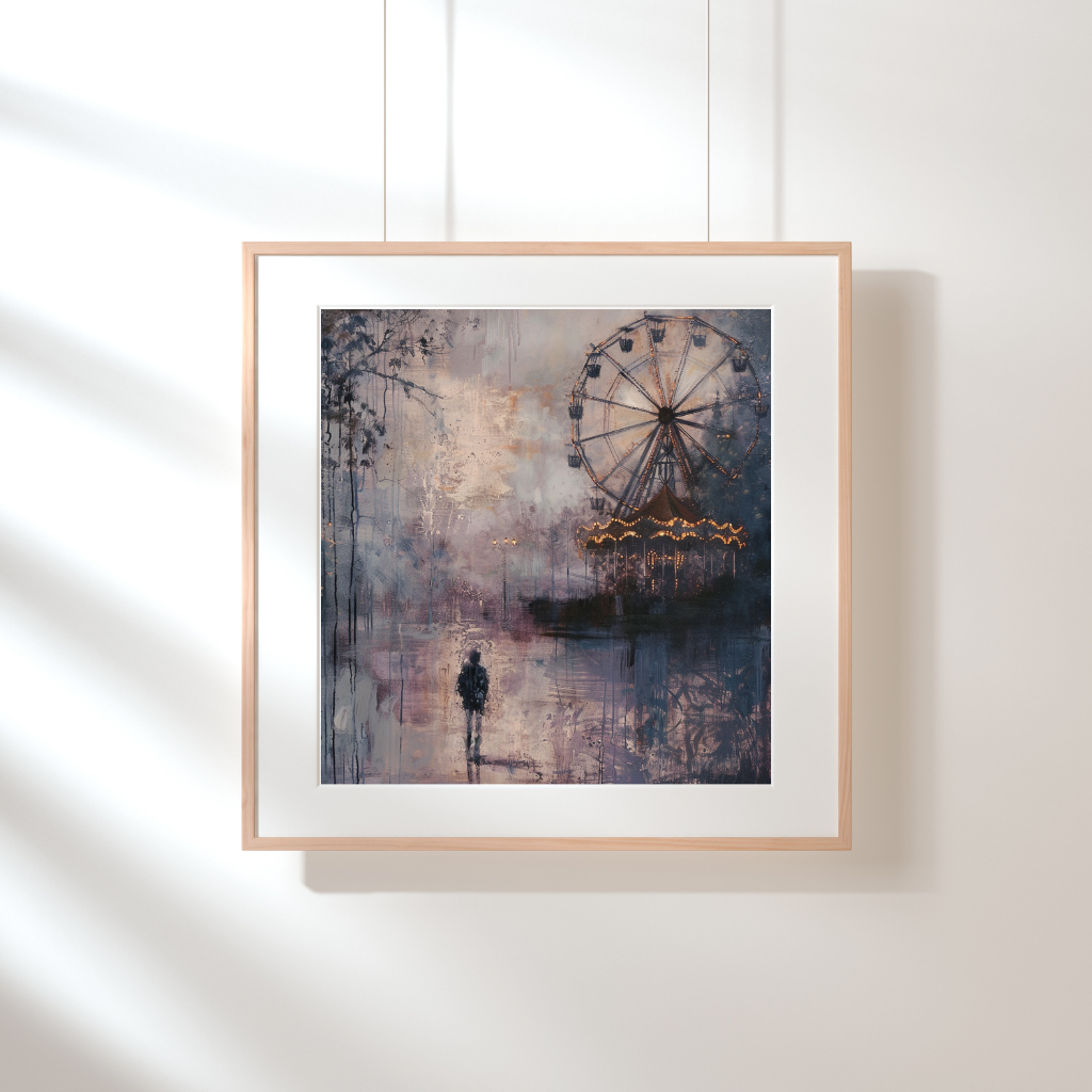Midnight Carousel - Abstract Ferris Wheel Painting in Moody Pastels