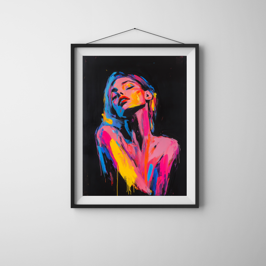 Radiant Force - Neon Female Portrait with Confident Full-Torso Gaze