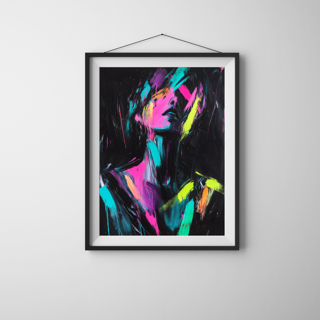 Neon Pulse - Abstract Woman with Torso in Magenta, Cyan, and Lime Brush Strokes