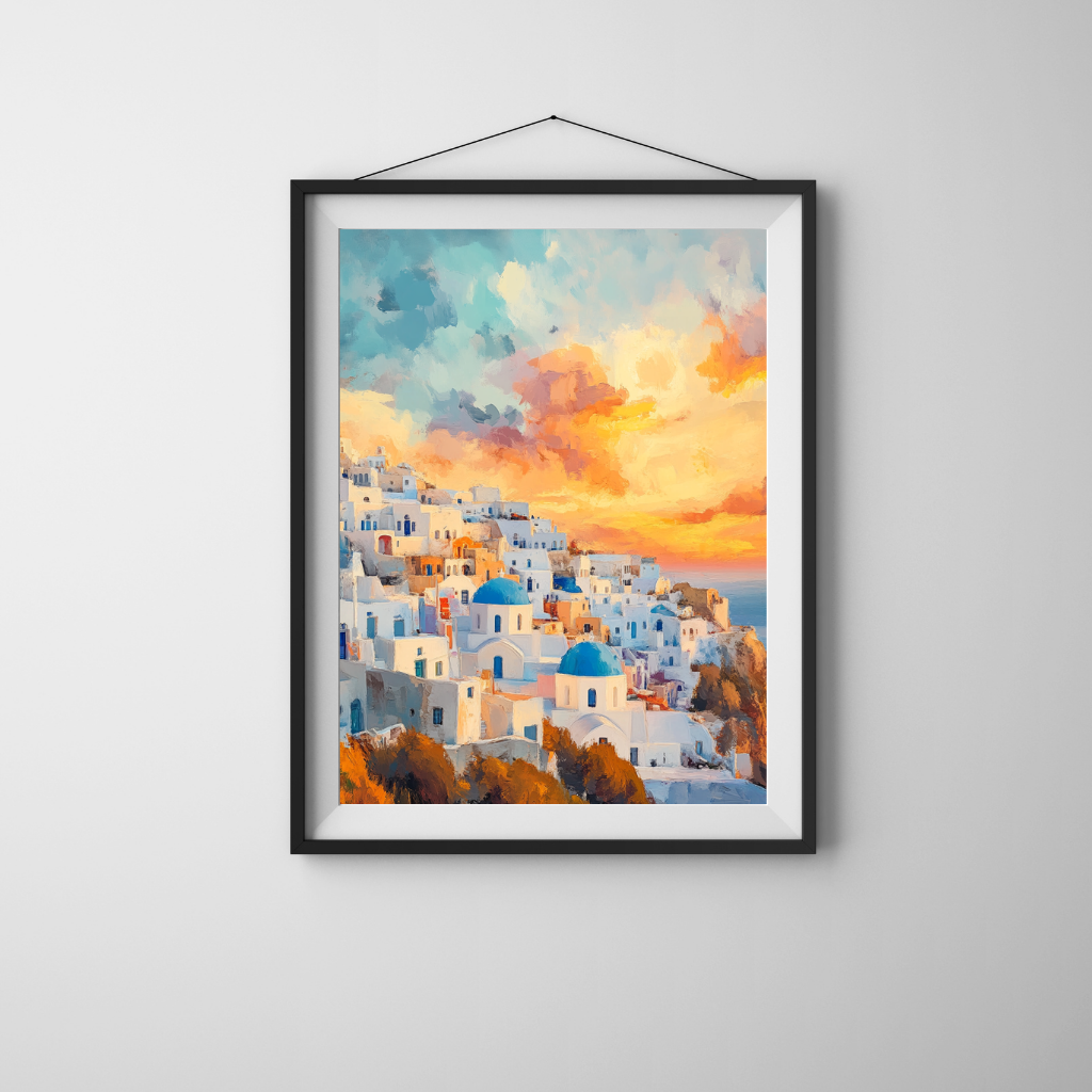 Santorini Haze - Cliffside Village Abstraction with Cycladic Shapes