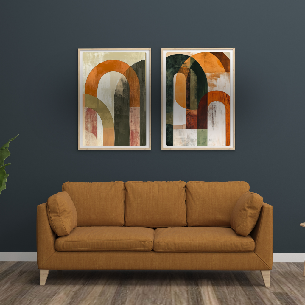 Shape Parade Duo – Mid-Century Geometric Pair Art Print