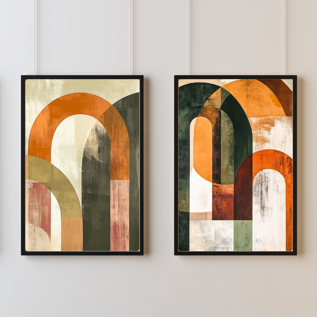 Shape Parade Duo – Mid-Century Geometric Pair Art Print