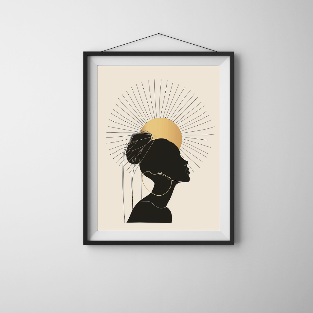 Solar Grace – Radiant Silhouette Line Art