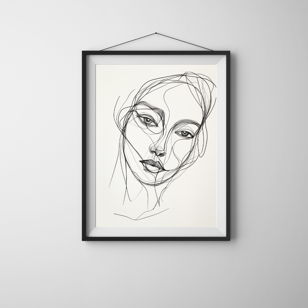 Whispered Lines – Minimalist Line Portrait, Forward Facing