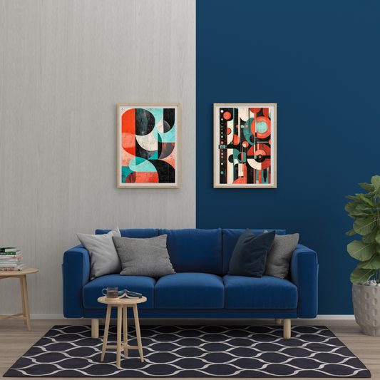 Atomic Bloom Duo - Geometric Floral Abstract Pair Art Print