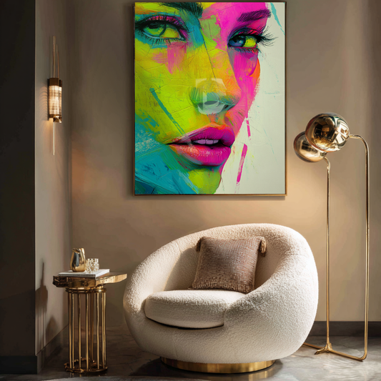 Chromatic Gaze – Close-Up Neon Portrait with Electric Eyes