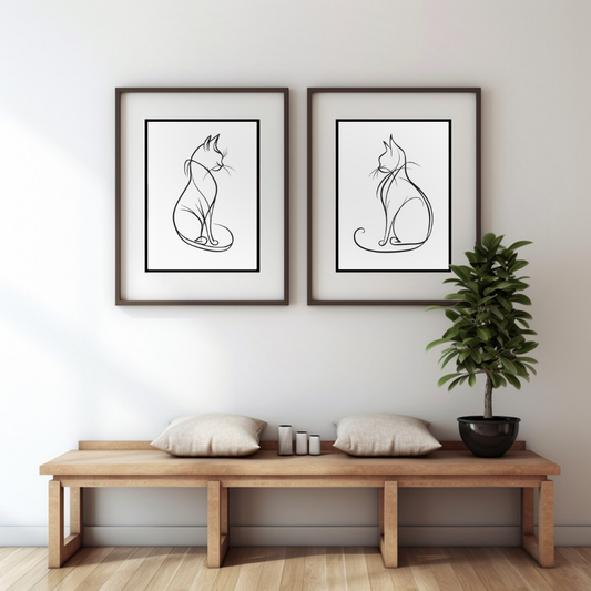 Feline Forms – Minimalist Cat Duo in Elegant Line Art