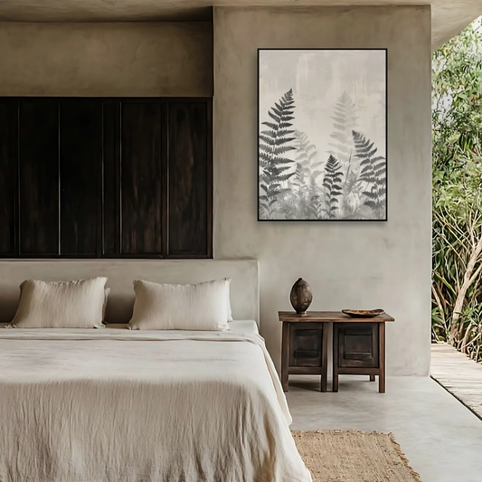 Fern Shadows - Monochrome Botanical Silhouettes in Soft Mist