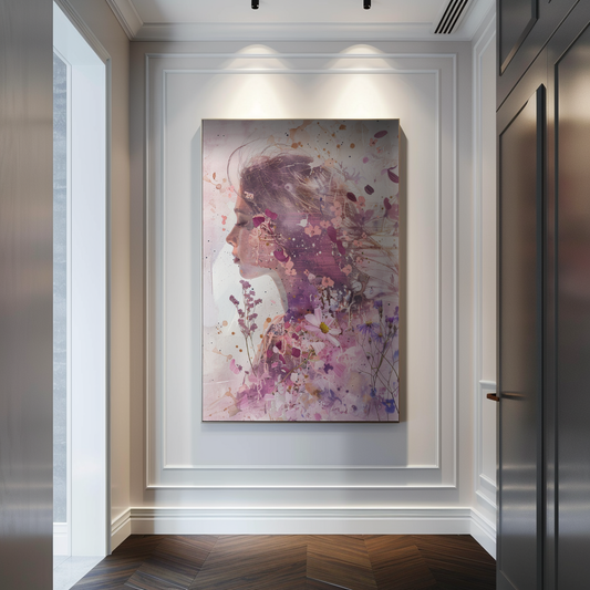 Floral Awakening - Dreamlike Portrait in Lilac and Blush Petals