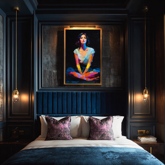 Grounded Glow – Cross-Legged Serenity in Electric Tones