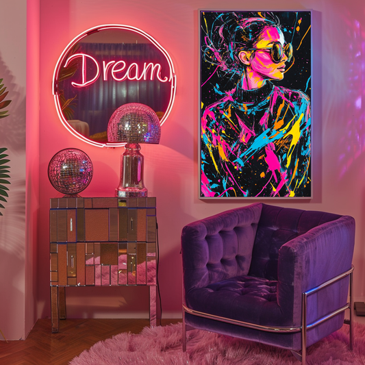 Neon Reverb - Portrait of a Woman in Motion