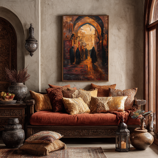 Passage Through the Medina – Warm Moroccan Market Painting