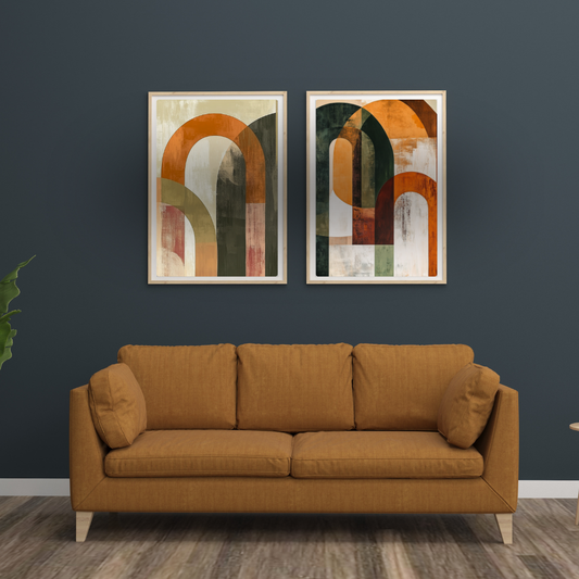Shape Parade Duo – Mid-Century Geometric Pair Art Print