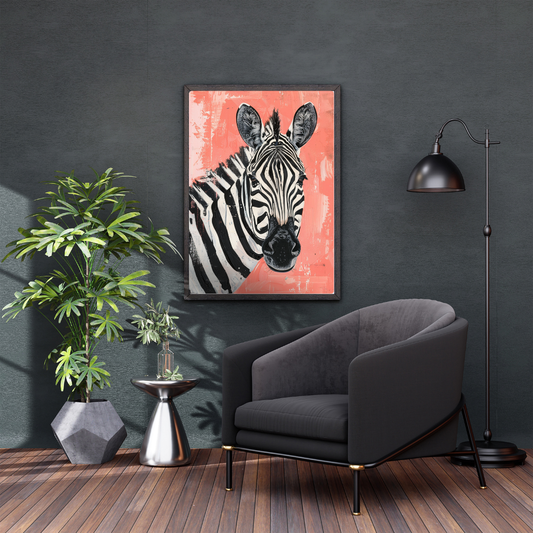 Zebra in Coral - Bold Black & White Animal Portrait on Coral